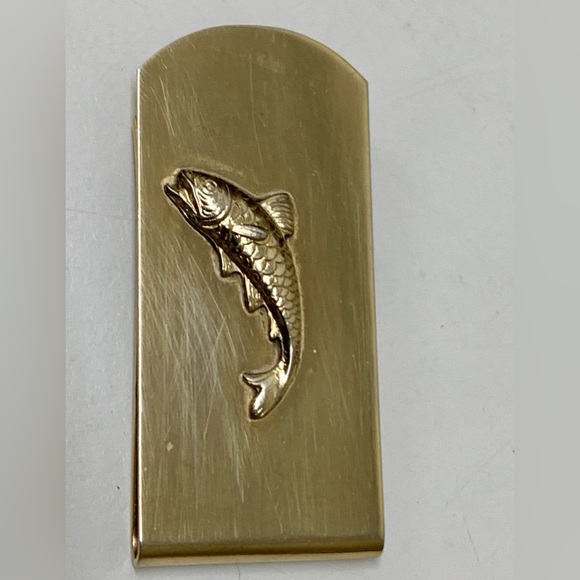 Mid Century Vintage Gold Tone Sculpted Fish Functional Cash Money Clip - Picture 7 of 9